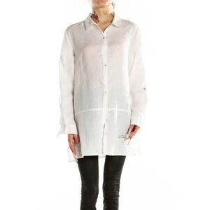 Tahari white linen button down tunic top